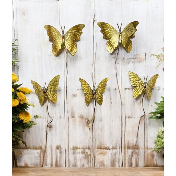 Vintage MCM Home Interiors Set of 5 Butterflies Copper Brass Plant Decor - Picture 1 of 3